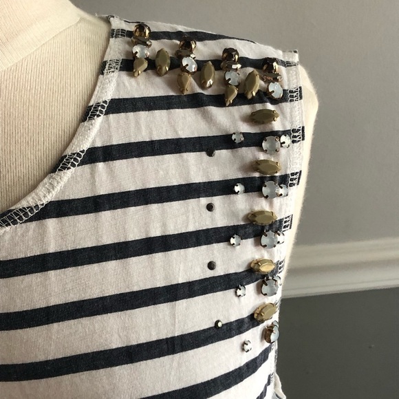 J. Crew Embellished Navy & White Striped Tank Top - Picture 2 of 8